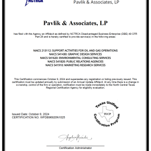 Disadvantaged Business Enterprise certification for Pavlik & Associates